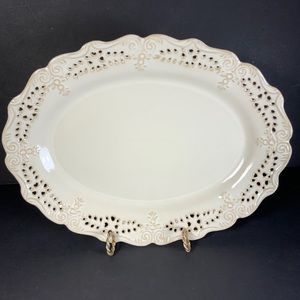 I. Godinger & Co Platter Oval Ivory Porcelain China Serving Dish Plate 14 #E053